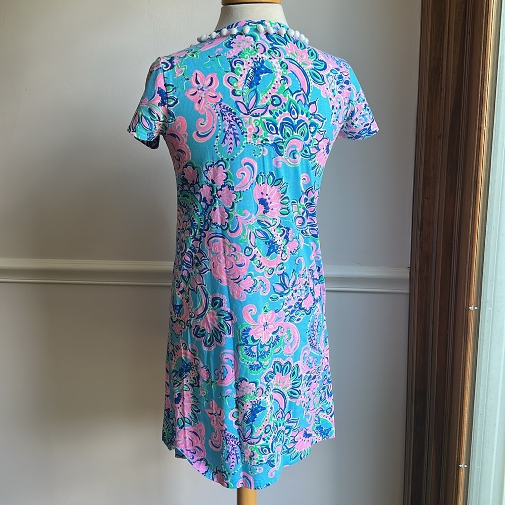 Lilly Pulitzer Etta V-Neck T-Shirt Dress Blue Horizon Jungle Sunrise XS EUC - Picture 7 of 9